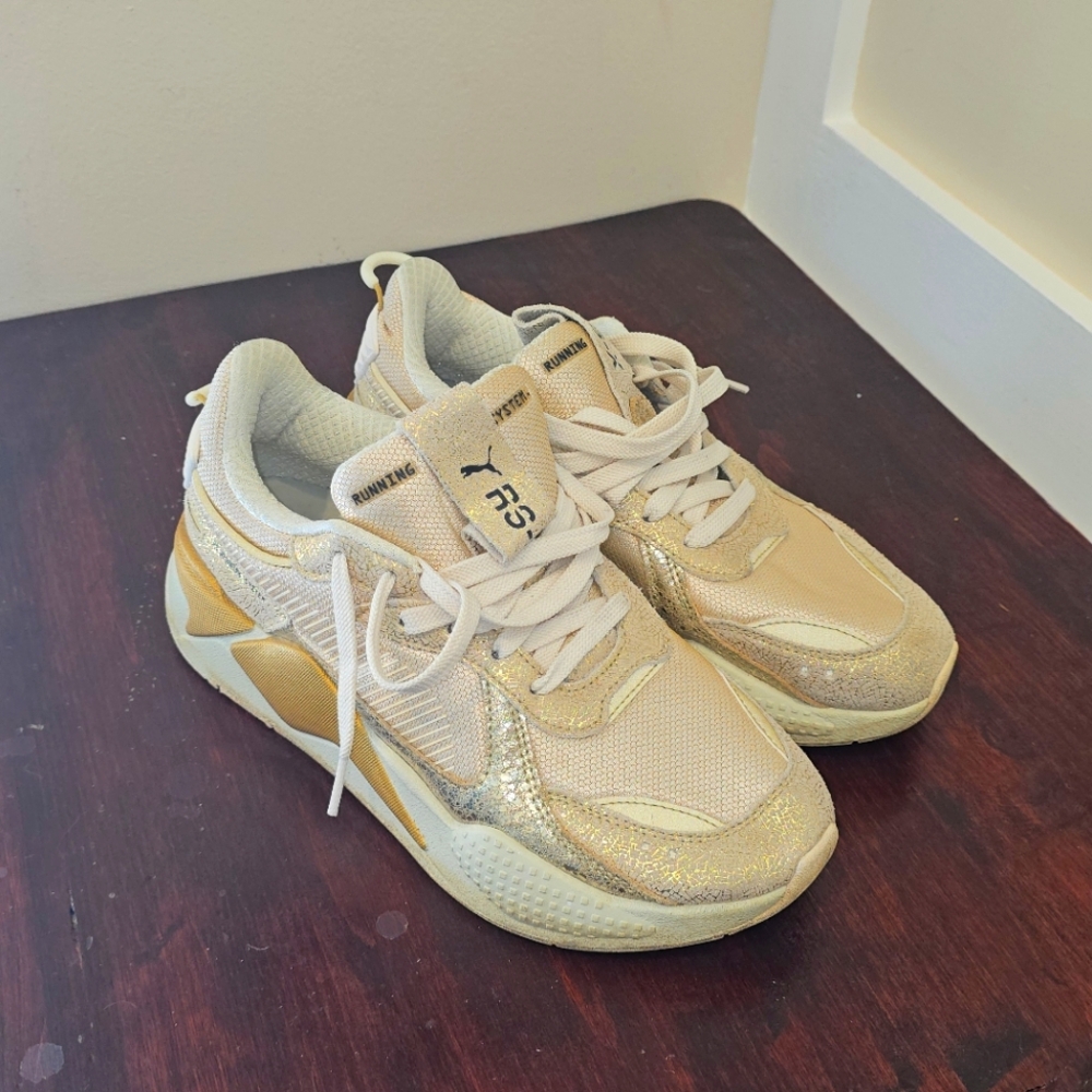 Puma Cream and Gold Athletic Shoes